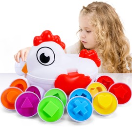 Beby Buty 6 Pack Chicken Eggs Matching Game Toys for Toddlers, Colors & Shape Matching and Sorter, Preschool Sensory Fine Motor Skills Development Toy, Educational Gifts for Boys and Girls Aged 3-6