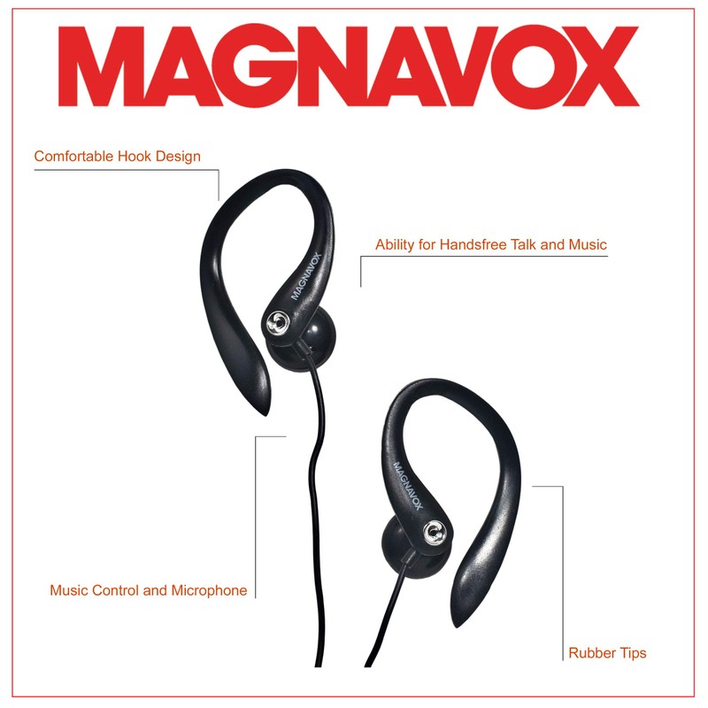 Magnavox MHP4854-BK Earhook Earbuds with Microphone in Black | Available
