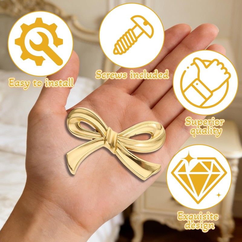 Orizizhic 6 Pcs Gold Bow Drawer Knobs Set，Bow Shape Cabinets