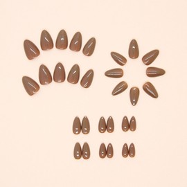 Fall Press on Nails Short Almond Fake Nails Brown Nails Press ons Glossy Glue on Nails Daily Wear Simple Acrylic Nails with Solid Color Designs Winter Stick on Nails for Women 24Pcs