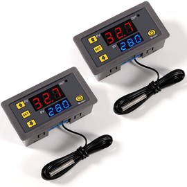Greluma W3230 DC 12V Digital Temperature Controller, 20A LED Display, Thermostat Control Switch with NTC 10K Sensor Probe, Range from -50°C to 110°C, Pack of 2