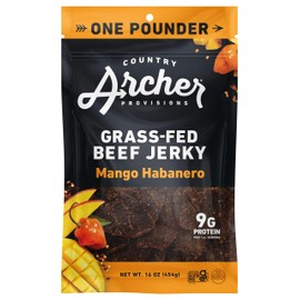 Country Archer Grass-Fed Beef Jerky - Beef Jerky Snack Pack, Beef Jerky Bulk, Individual Beef Jerky Pack, Protein Snack, Country Archer Beef Jerky, Gluten Free, Paleo - Mango Habanero, 16 oz