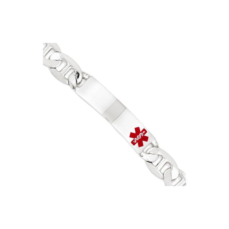 Sterling Silver Polished Medical Anchor Link ID Bracelet
