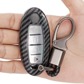 For Nissan Key Fob Cover, Carbon Fiber Pattern Car Key Case Protector for 2017-2020 2022 2023 for Nissan Titan Armada Sentra Altima Pathfinder Frontier Maxima Leaf Rogue Kicks Murano with Keychain