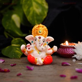TIED RIBBONS Lord Ganesha Statues for Car Dashboard, Indian God Statue Resin Sculpture Ganesha Idol Figurine, Indian Return Gift for Home Decoration Ornaments -Diwali Decorations for House