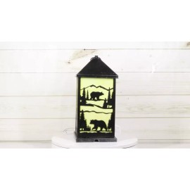 Rustic Black Bear Scenic Forest Mountains Electric Metal Wall Or Floor Lantern