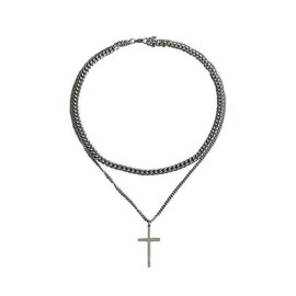 Cross Necklace for Men, 1 Piece Stainless Steel Chain Men's Cross Chain, Necklace Layered Cuban Figaro Chain, Christian Jewellery Gifts, for Men, Silver