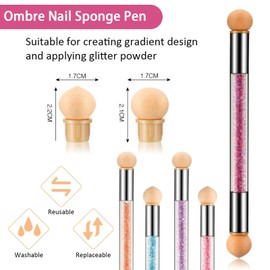 HYWWPFLAY 19Pcs in 1 Set Nail Sponges for Ombre Double-Head Nail Pen Ombre Nail Brush Ombre Brush for Gel Nails Air Design Brush Manicure Brush Tool with 18Pcs Replacement Sponge Head (Pink)