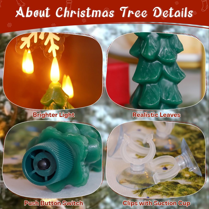 Wroxipel 6pcs Tree Shaped Flameless Real Wax Green Taper Candles