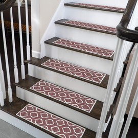 SussexHome Drop Design 9" X 28" Stair Treads - 70% Cotton Anti-Slip Carpet Strips for Indoor Stairs-Easy to Install with Double Adhesive Tape-Safe, Extra-Grip, 13-Pack-Maroon