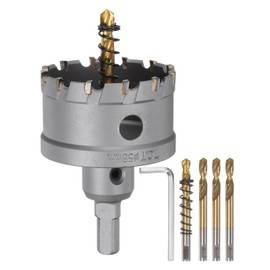 sourcing map Carbide Hole Saw Kit 56mm (2-13/64") Metal Hole Cutter Set with 5pcs Center Drill Bits Springs 1pcs Wrench for Stainless Steel Copper Iron Aluminum