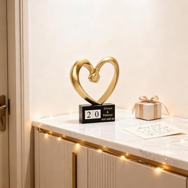 DOVDOV - Escultura manual en forma de corazón Perfecto para 1er a 50 o 60 aniversario, regalos de boda para parejas de recién casados, regalos de boda dorados o decoración para estanterías y mesas de