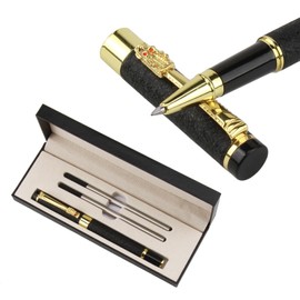Nice Pens Metal Writing Pen Rollerball Pens Black Ink 0.7mm Professional Luxury Ballpoint Pen with 2 Refills Smooth Writing Fancy Ball Point Pen Gift Case Set for Men Women
