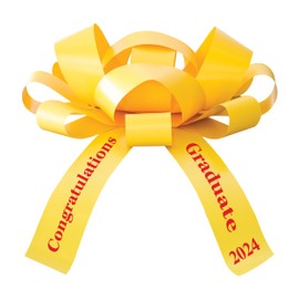 Giant 30" JumBow Magnetic Car Bow - Grad Year 2025, Weather Resistant Vinyl, No Assembly, Indoor/Outdoor Use (Yellow Bow Red Font)