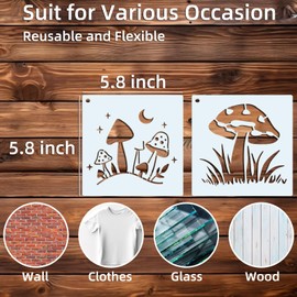 EDUEE Mushroom Stencils for Painting 6inch Reusable Stencils Craft 20pcs for Fabric Wood Furniture Floors Wall Home Decor
