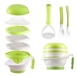 Matyz Versatile Baby Food Maker Set - Toddler Food Mills with Mash Bowl, Hand Masher, Citrus Juicer, Grater - Making Homemade Baby Food - Fruits and Vegetables Masher - BPA Free (Matyz Green)