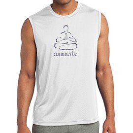 Yoga Clothing For You Mens Namaste Lotus Pose Sleeveless Moisture Wicking Tee, XL White