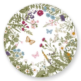 JarThenaAMCS 50 Sheets Vintage Wildflower Round Paper Placemat Greenery Wild Floral Decorative Paper Table Mat for Spring Party Dinner Table, 13 Inch
