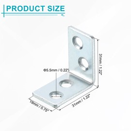 uxcell 10 Set L Corner Bracket Corner Brace Metal Joint Right Angle Brackets Fastener with Screws for Wood Shelves, Silver, 1.22"x0.75"x1.22"