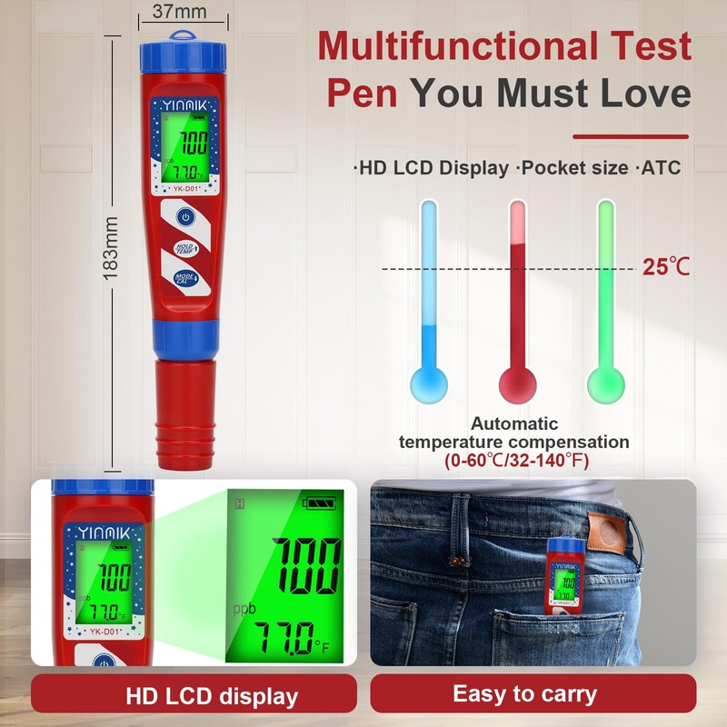 Hydrogen Water Tester, ORP Tester,YINMIK Hydrogen Tester,pH Hydrogen Meter for