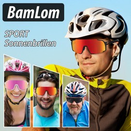BamLom Sports Sunglasses Men Women Cycling Glasses Mirrored Sports Glasses for MTB Road Bike Cycling Biking Running Enduro TR90 UV400 UV Protection Glasses for Cycling