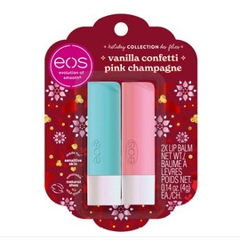 EOS Bálsamo labial festivo de edición limitada, nube de frambuesa y mora bellini, humedad durante todo el día, hecho para pieles sensibles, 0.14 onzas, paquete de 2, transparente