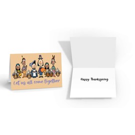 Stonehouse Colleciton, Thanksgiving Greeting Card, Pilgrims & Native Americans, “Let Us All Come Together”, Single Card with Envelope - Made in the USA (Come Together)