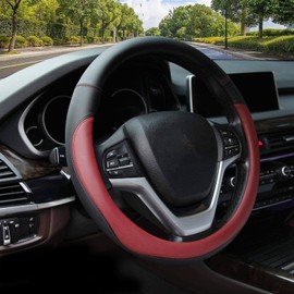 Valleycomfy Microfiber Leather Steering Wheel Cover Large-Size for F150 F250 F350 Ram 4Runner Tacoma Tundra Range Rover Model S X with 15 1/2 inches-16 inches Outer Diameter (Wine Red)