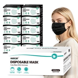 1000 pcs Black Disposable Masks, 3 Ply Breathable Face Masks for Adults, Black Mask Indoor Outdoor