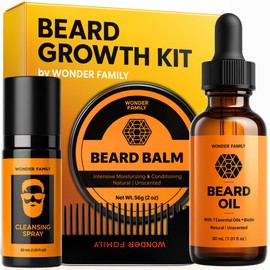 Beard Growth Kit for Men – with Beard Oil, Derma Roller for Hair Growth, Biotin Balm & Comb – Mustache Shaper & Straightener – Mens Care Grooming Kits, Beard Softener, Just for Men Gift Set