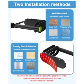 2 Pack Strong Adhesive Paper Towel Holder Under Cabinet,Black Toilet Paper Holder Wall Mount with Self-Adhesive or Drilling,Paper Towels Holder for Kitchen,RV,Bathroom,Sink,Cabinet,Garage