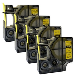 18052 S0718270 Black on Yellow Heat-Shrink Tube Compatible for DYMO Rhino IND Label Tape 6mm x 1.5m (4PK)