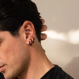 ALEXCRAFT Stainless Steel Earrings Men Women Black Gold Silver Hoop Earrings Set Gift for Women Men, Yellow Gold