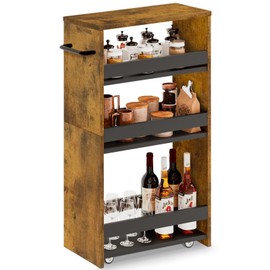 MARTY Rolling Storage Cart 7.9" W, 4-Tier Narrow Kitchen Cart with Wheels Handle, Slim Storage Mobile Shelving Utility Carts for Bathroom Laundry Room Organization Small Spaces(Rustic Brown)