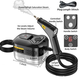 1500W Black High Pressure Steamer,Handheld Steam Cleaner with Handle Controllable Switch Steam Cleaner for Window, Kitchen, Upholstery, Floor