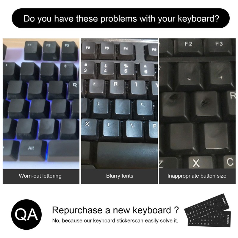2PCS English Keyboard Stickers, Universal Replacement English Keyboard Letter with