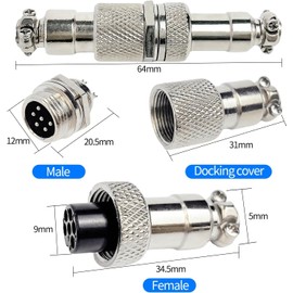 RUNCCI-YUN 2 Sets GX12 6Pin Aviation Plug, Circular Metal Aviation Plug, GX12 Male Female Connector 6Pin Panel Mounting Cable Connector
