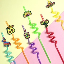 24pcs Cinco De Mayo Party Decorations Straws - Mexican Fiesta Taco Party Supplies,Fun Party Decorations for Kids and Adults - for kids Party Favors,Birthday Party Supplies, Reusable