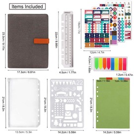 HXRTANGS A5 Ruled Notebook PU Padded Cover, 6-Ring Binder Journal Personal Organizer Planner with Pen Holder & Magnetic Closure, 80 Sheets / 160 Pages, for Office School Travel Use, Light Grey