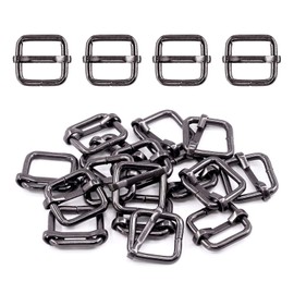 Swpeet 60Pcs 5/4 Inch - 32mm Gun-Black Metal Rings Metal Rectangle Adjuster Triglides Slides Buckle, Roller Pin Buckles Slider Strap Adjuster Keychains for Belt Bags DIY (Gun-Black, 5/4 Inch)