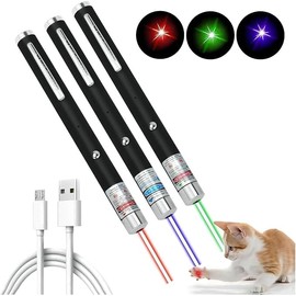 WNZQK 3 Pcs Laser Pointer for Cats Dogs Rechargeable Cat Laser Interactive Cat for Indoor Pet Toys Laser Presentation Remotes Red Light (3 PCS Pack Color Mixed, USB Rechargeable)