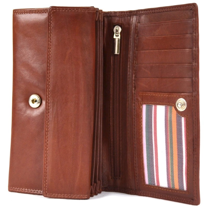 Ladies Soft Real Nappa Leather Long Flap-over Purse with Inner
