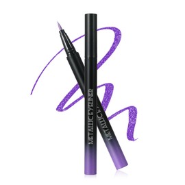 Metallic Purple Glitter Liquid Eyeliner, Diamond Glitter Eyeliner Waterproof, Liquid Eyeliner Pen, Colourful Long-Lasting, Highly Pigmented Smudge-proof Eye Makeup for Festive Makeovers 02#