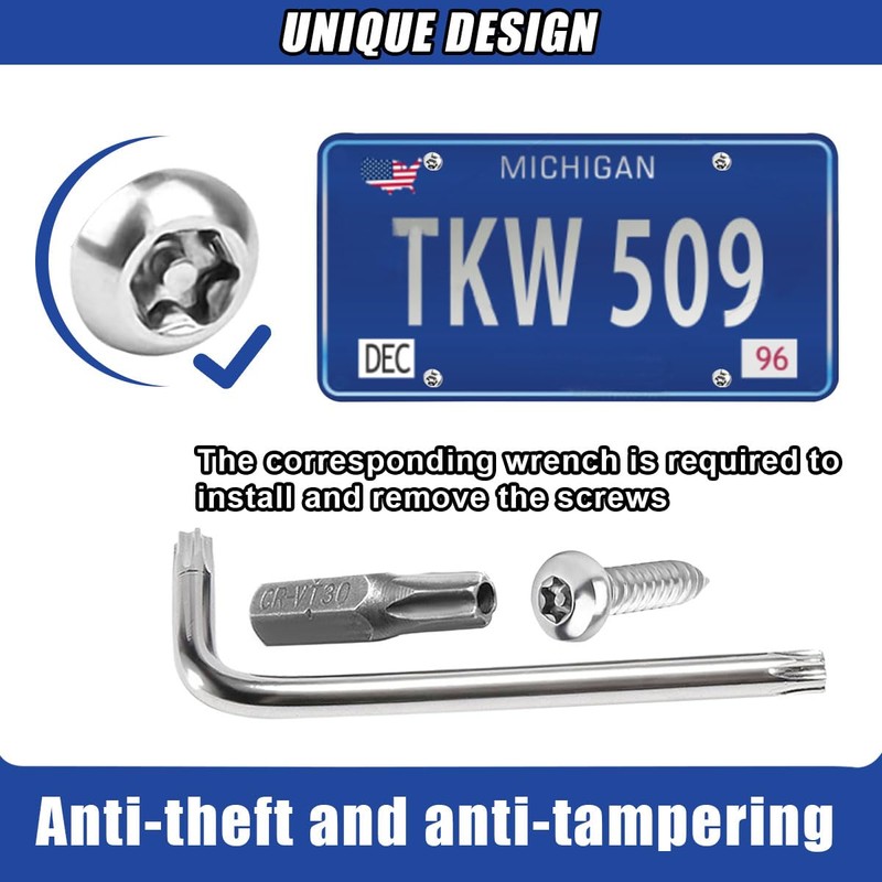 4PCS Stainless Steel License Plate Screws Kit, Anti-Theft Rustproof Tamper
