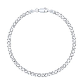 PLANETYS - Flat Curb Chain Bracelet 925 Sterling Silver Rhodium-Plated 3.30 mm Wide Various Lengths 18-19-20-21 cm, 21 cm, Sterling Silver