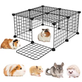 DIY Guinea Pig Cages with Door and Top, 25x25x12inch Small Animal Cage, 12pcs Metal Grid Panels Small Animal Playpen, Expandable Cage for Guinea Pigs, Rabbits, Hamsters and Hedgehogs, Kitten