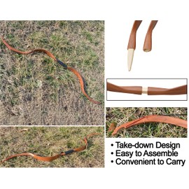 ZSHJGJR Traditional Recurve Bow and Arrow Set Longbow Handmade Mongolian Horse Bow Longbow Takedown Bow for Archery Outdoor Hunting Target Shooting (Brown)