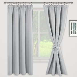 JIUZHEN Blackout Curtains with Ruffle Tape, Opaque Curtains, Living Room Curtains, Bedroom, Thermal Curtain, Silver Grey, H 183 x W 117 cm, Set of 2