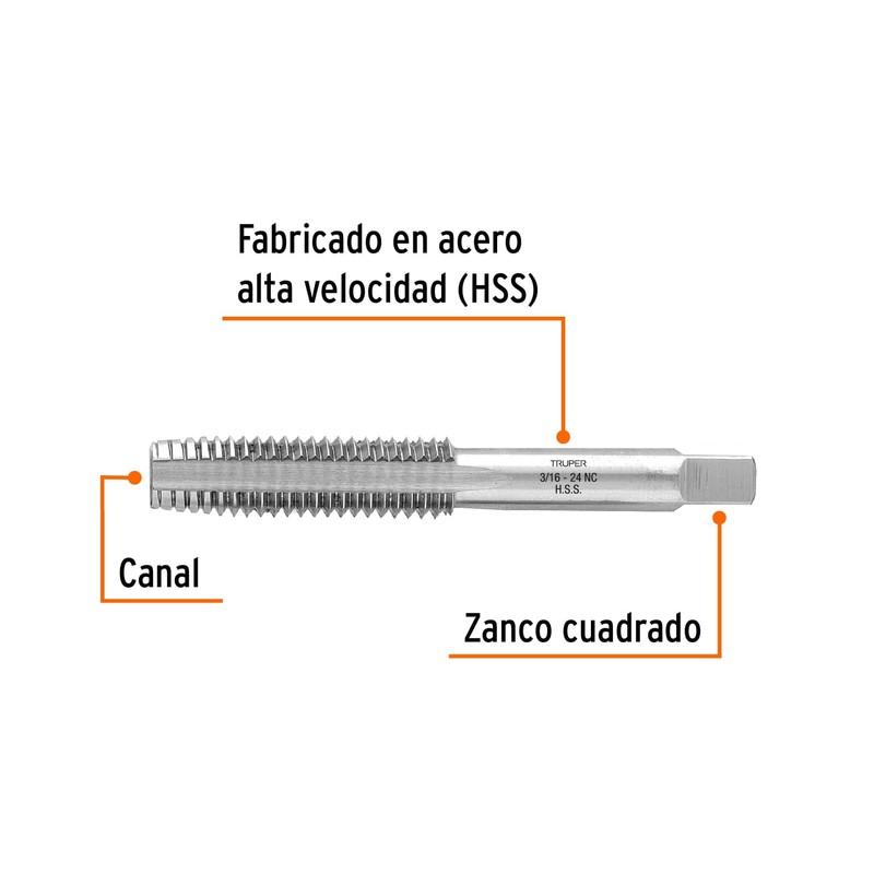 Truper MT-5/16X24, Machuelo semicónico 5/16", Paquete con 1 pieza