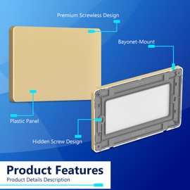 LIDER Screwless 2-Gang Blank Wall Plate, Flat Cover for Standard 2-Gang Pattress Boxes, Flame-Resistant Polycarbonate, Modern Low-Profile Design, Round Edges, UKCA Certified, Gold